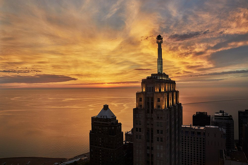 Chicago Lake Michigan sunset view from highrise viewpoint